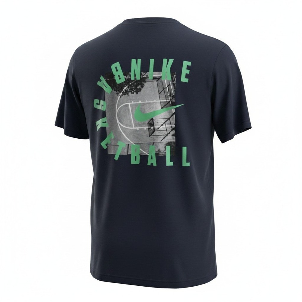 Nike Basketball Court Graphic T-Shirt Short Sleeve Crew Neck Blue Green‎ Medium